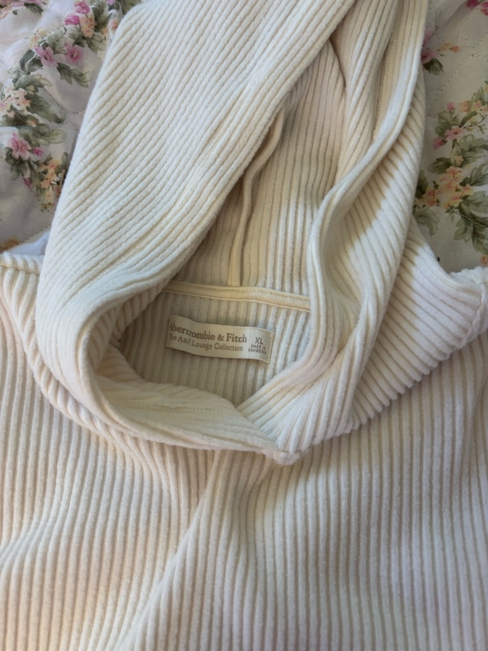 Abercrombie & Fitch Cream Ribbed Cowl Neck Hoodie Sweater